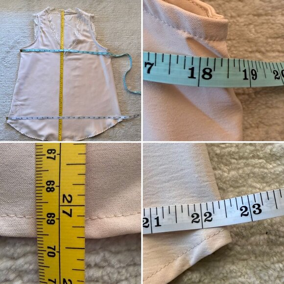 Elegant Apricot Womens Blouse Size Medium Sleeveless Lace Trim V-Neck - Picture 6 of 11